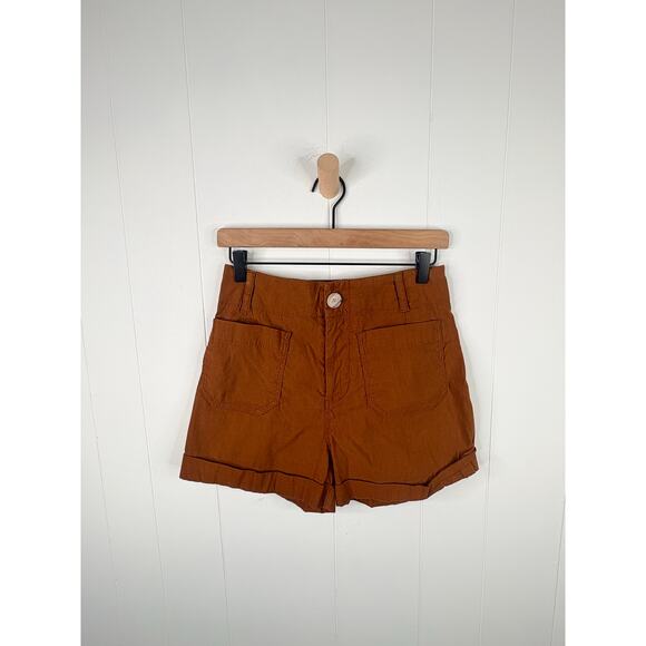 Anthropologie Colette Linen Patch Pocket Shorts Size 26 High Rise Rust - Picture 4 of 11